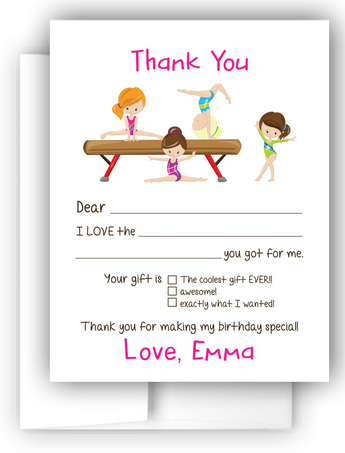 Gymnastics Thank You Cards Note Card Stationery •  Fill In the Blank Stationery Thank You Cards - Everything Nice