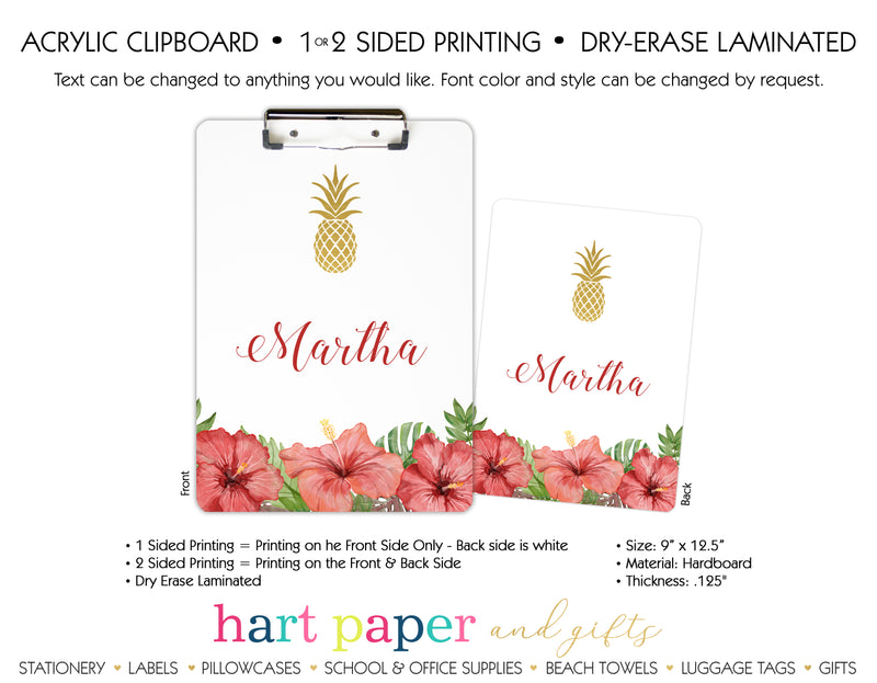 Pineapple Hibiscus Flower Hawaii Personalized Clipboard School & Office Supplies - Everything Nice