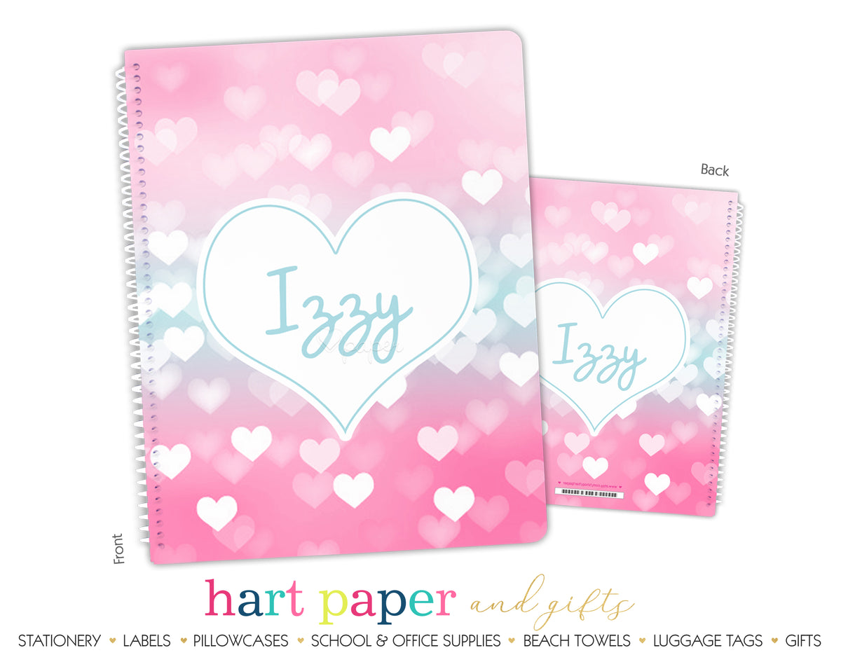 Teal & Pink Hearts Personalized Notebook or Sketchbook School & Office Supplies - Everything Nice