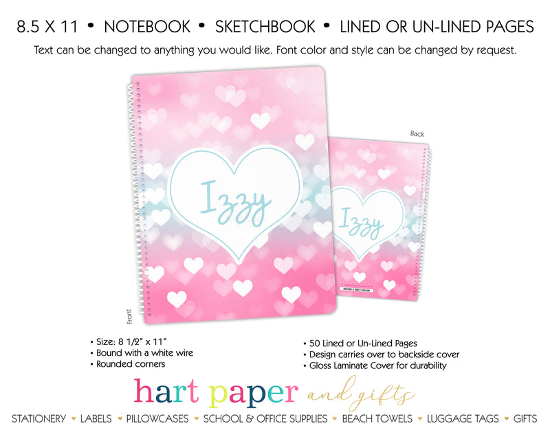 Teal & Pink Hearts Personalized Notebook or Sketchbook School & Office Supplies - Everything Nice