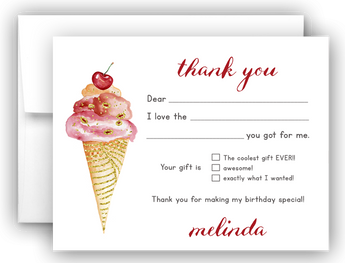 Ice Cream Thank You Cards Note Card Stationery •  Fill In the Blank Stationery Thank You Cards - Everything Nice