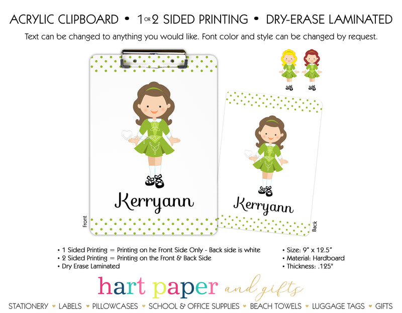 Irish Dancer Dancing Personalized Clipboard School & Office Supplies - Everything Nice