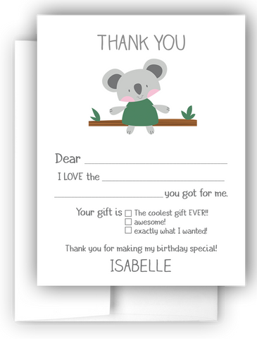 Koala Bears Thank You Cards Note Card Stationery •  Fill In the Blank Stationery Thank You Cards - Everything Nice