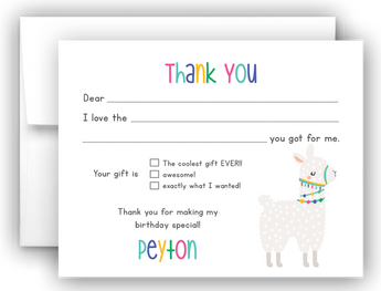 Llama Thank You Cards Note Card Stationery •  Fill In the Blank Stationery Thank You Cards - Everything Nice