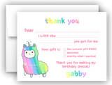 Rainbow Llama Thank You Cards Note Card Stationery •  Fill In the Blank Stationery Thank You Cards - Everything Nice