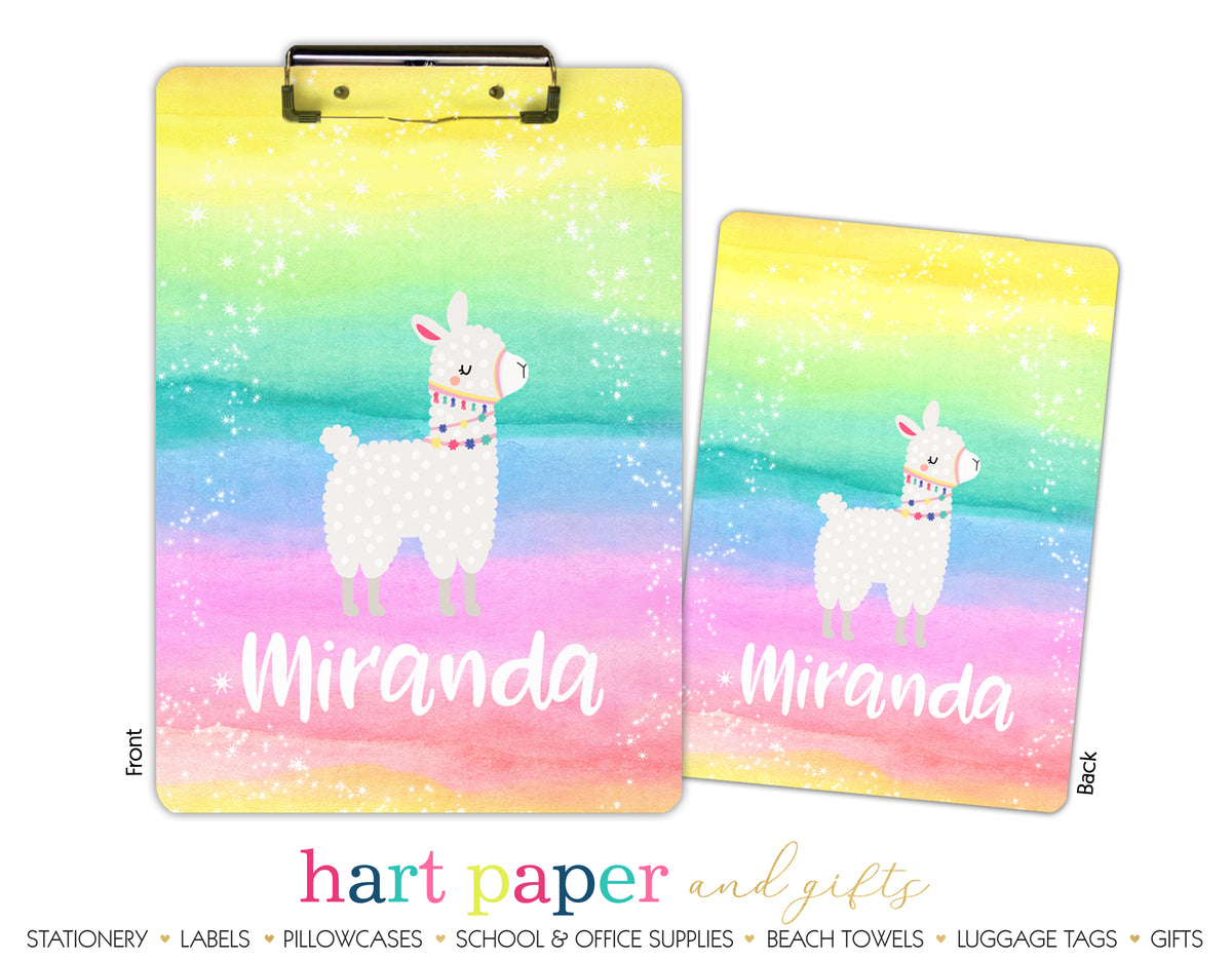 Rainbow Llama Personalized Clipboard School & Office Supplies - Everything Nice