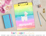 Rainbow Llama Personalized Clipboard School & Office Supplies - Everything Nice