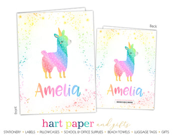 Llama Alpaca Rainbow Llamacorn Unicorn Personalized 2-Pocket Folder School & Office Supplies - Everything Nice