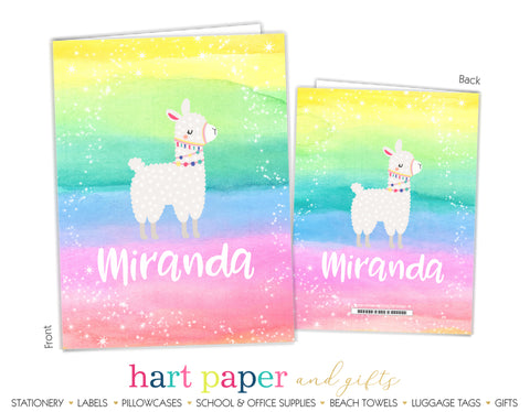 Llama Alpaca Rainbow Personalized 2-Pocket Folder School & Office Supplies - Everything Nice