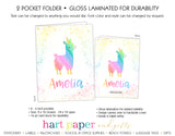 Llama Alpaca Rainbow Llamacorn Unicorn Personalized 2-Pocket Folder School & Office Supplies - Everything Nice