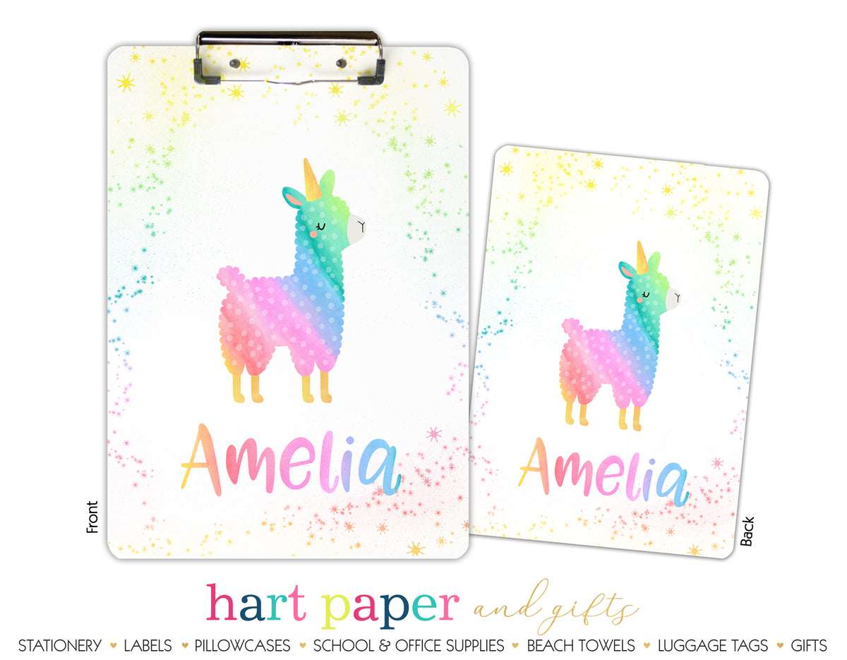 Rainbow Llama Personalized Clipboard School & Office Supplies - Everything Nice