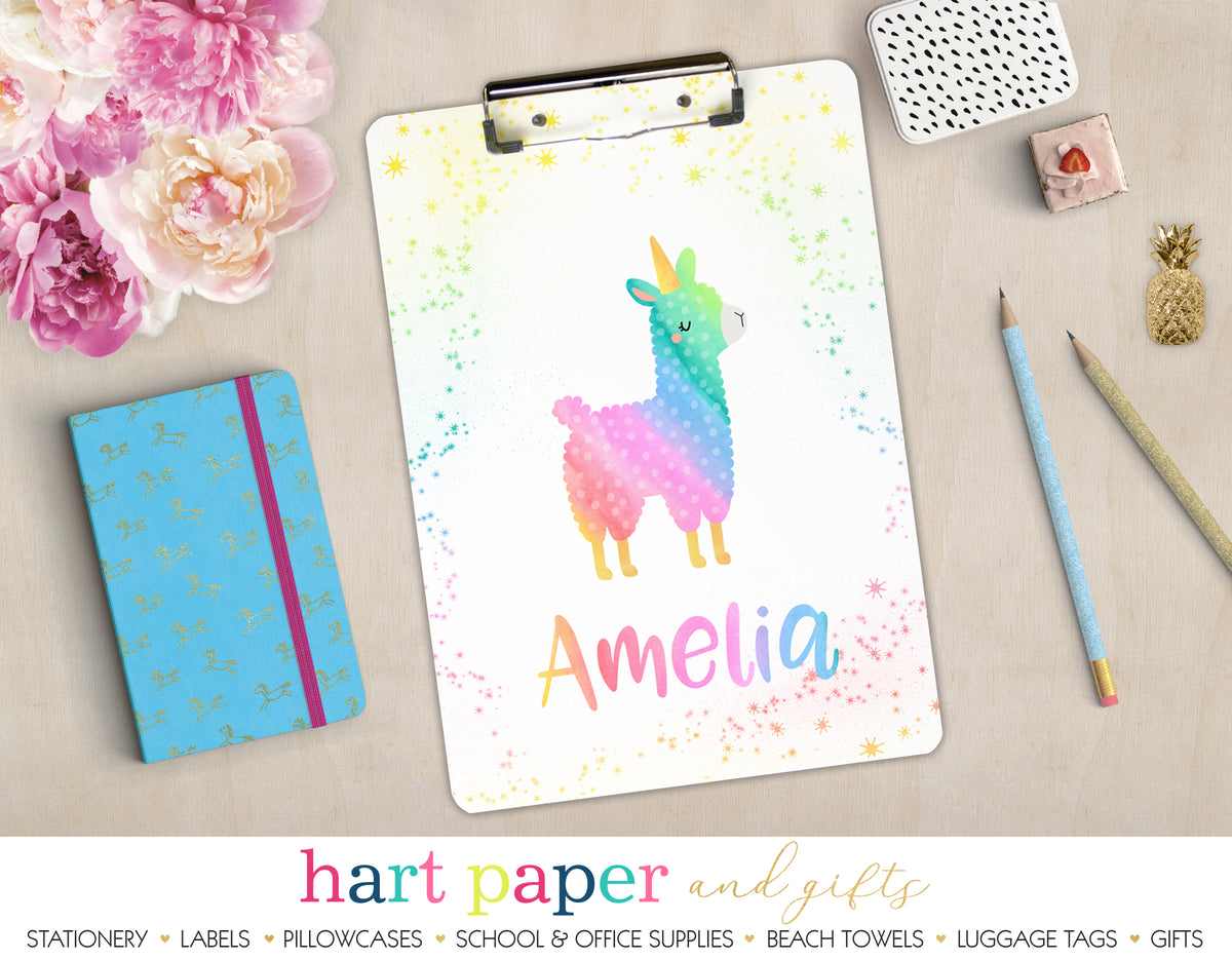 Rainbow Llama Personalized Clipboard School & Office Supplies - Everything Nice