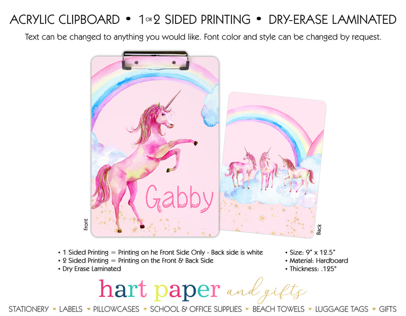 Rainbow Unicorn Personalized Clipboard School & Office Supplies - Everything Nice