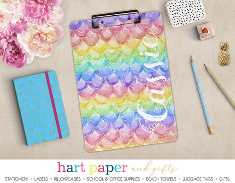Rainbow Mermaid Scales Personalized Clipboard School & Office Supplies - Everything Nice