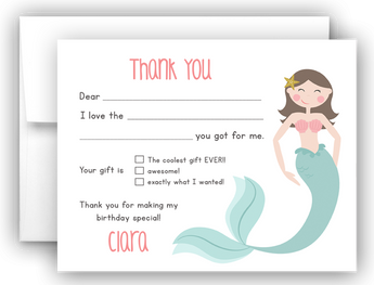 Mermaid Thank You Cards Note Card Stationery •  Fill In the Blank Stationery Thank You Cards - Everything Nice