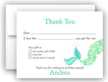 Mermaid Tail Thank You Cards Note Card Stationery •  Fill In the Blank Stationery Thank You Cards - Everything Nice