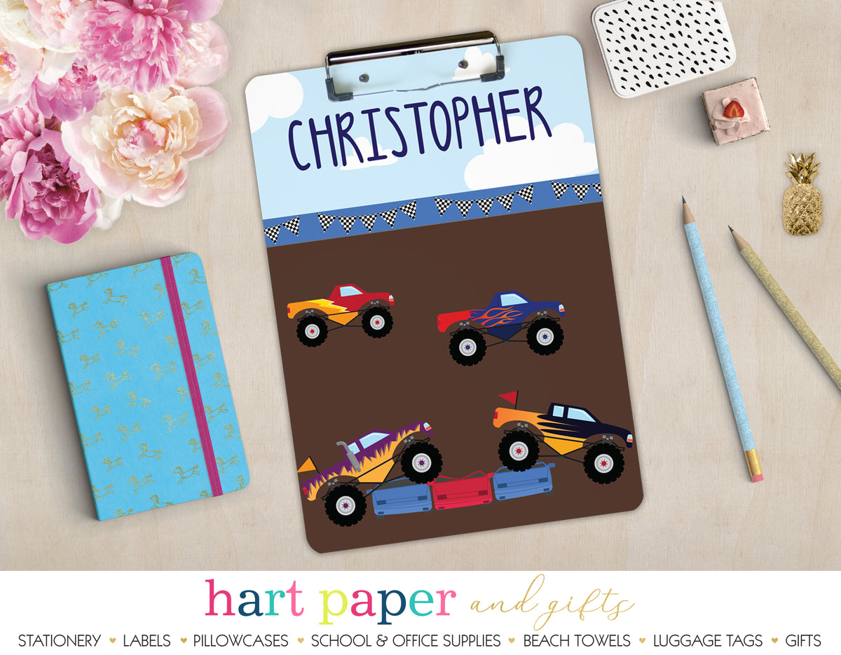 Monster Trucks Personalized Clipboard School & Office Supplies - Everything Nice