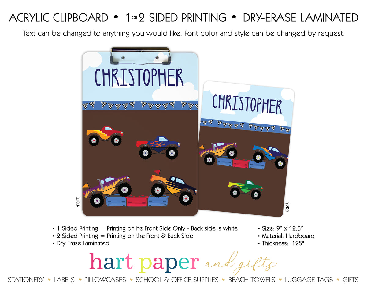 Monster Trucks Personalized Clipboard School & Office Supplies - Everything Nice