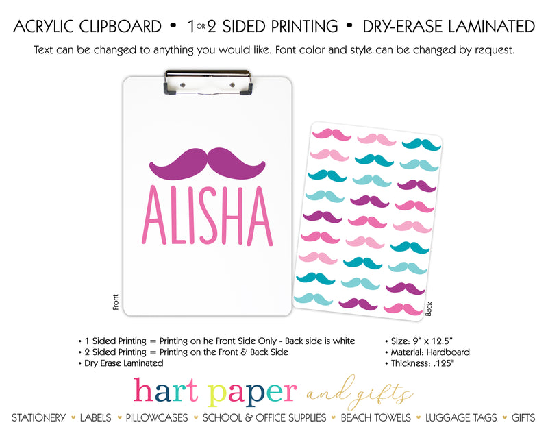 Rainbow Mustache Personalized Clipboard School & Office Supplies - Everything Nice