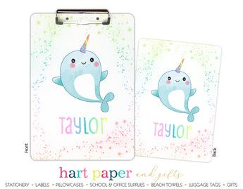 Narwhal Sea Unicorn Rainbow Personalized Clipboard School & Office Supplies - Everything Nice