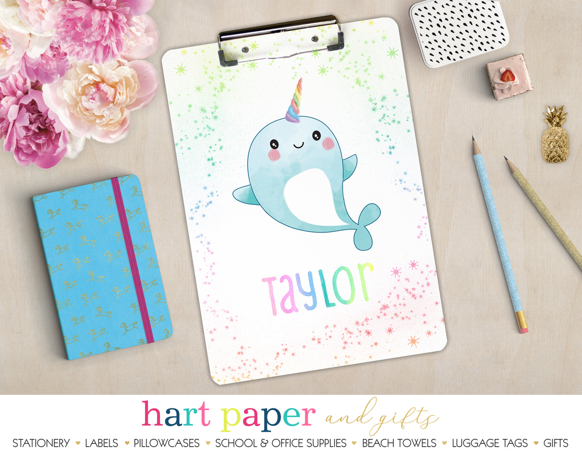 Narwhal Sea Unicorn Rainbow Personalized Clipboard School & Office Supplies - Everything Nice