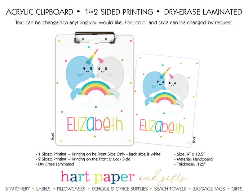 Narwhal Sea Unicorn Rainbow Personalized Clipboard School & Office Supplies - Everything Nice