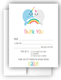 Rainbow Narwhal Thank You Cards Note Card Stationery •  Fill In the Blank Stationery Thank You Cards - Everything Nice