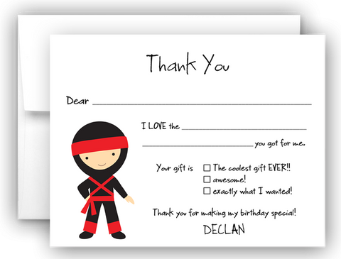 Ninja Karate Thank You Cards Note Card Stationery •  Fill In the Blank Stationery Thank You Cards - Everything Nice