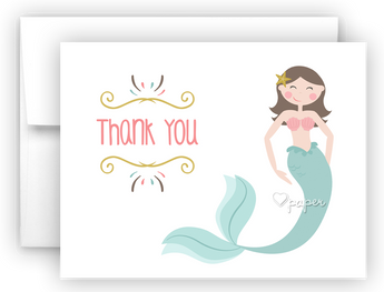 Mermaid j Thank You Cards Note Card Stationery •  Flat or Folded Stationery Thank You Cards - Everything Nice
