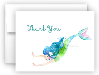 Mermaid L Thank You Cards Note Card Stationery •  Flat or Folded Stationery Thank You Cards - Everything Nice