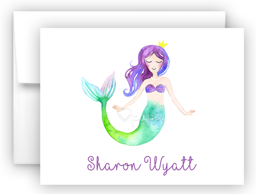 Mermaid k Thank You Cards Note Card Stationery •  Flat or Folded Stationery Thank You Cards - Everything Nice