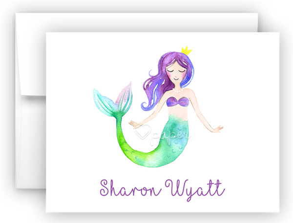 Mermaid k Thank You Cards Note Card Stationery •  Flat or Folded Stationery Thank You Cards - Everything Nice