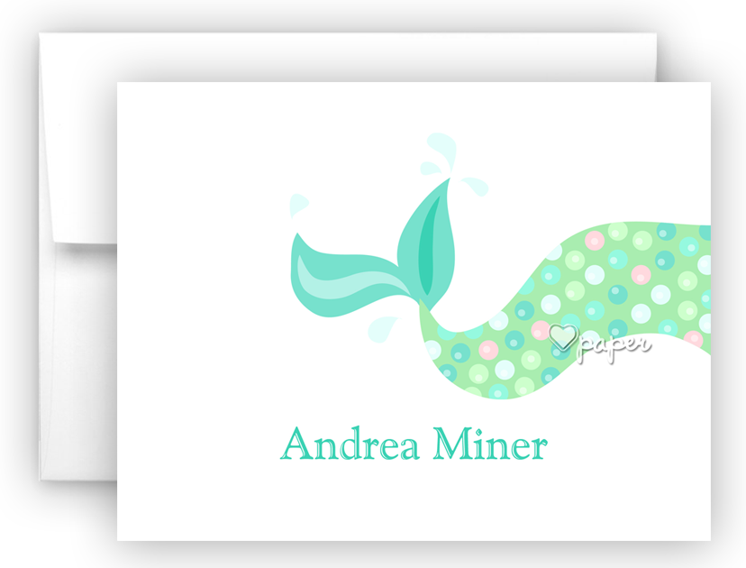 Mermaid Tail d Thank You Cards Note Card Stationery •  Flat or Folded Stationery Thank You Cards - Everything Nice