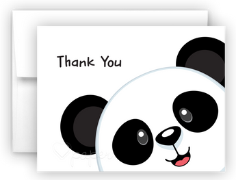 Panda Bear d Printed Thank You Cards • Folded Flat Note Card Stationery Stationery Thank You Cards - Everything Nice