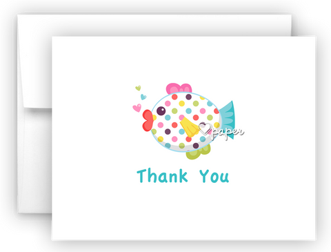 Polka Dot Rainbow Fish Thank You Cards Note Card Stationery •  Flat or Folded Stationery Thank You Cards - Everything Nice
