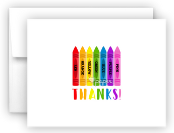 Rainbow Crayons Thank You Cards Note Card Stationery •  Flat or Folded Stationery Thank You Cards - Everything Nice