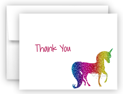 Rainbow Unicorn III Thank You Cards Note Card Stationery •  Flat or Folded Stationery Thank You Cards - Everything Nice
