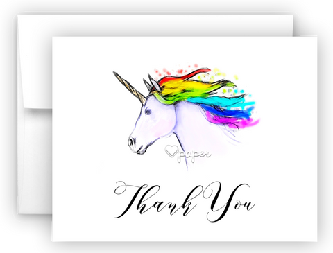 Rainbow Unicorn c Thank You Cards Note Card Stationery •  Flat or Folded Stationery Thank You Cards - Everything Nice