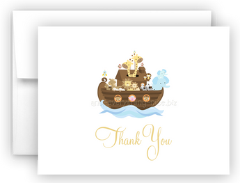 Noah's Ark Printed Thank You Cards • Folded Flat Note Card Stationery Stationery Thank You Cards - Everything Nice