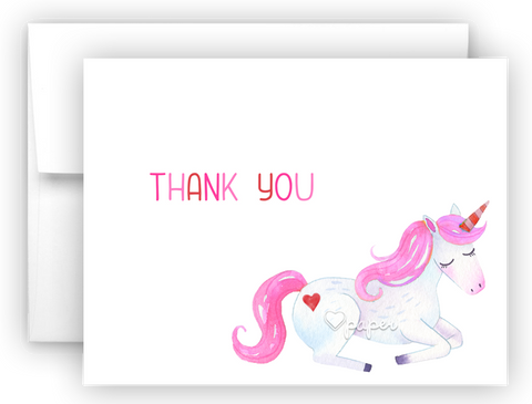 Pink Unicorn II Thank You Cards Note Card Stationery •  Flat or Folded Stationery Thank You Cards - Everything Nice