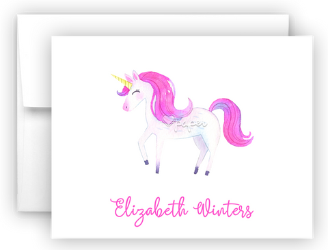 Pink Unicorn III Thank You Cards Note Card Stationery •  Flat or Folded Stationery Thank You Cards - Everything Nice