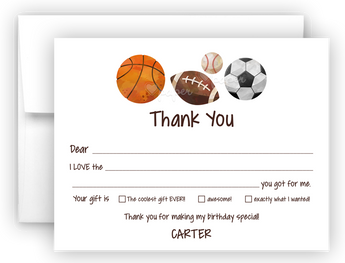 Sports Balls Thank You Cards Note Card Stationery •  Fill In the Blank Stationery Thank You Cards - Everything Nice