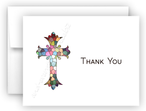 Stained Glass Cross Thank You Cards Note Card Stationery •  Flat or Folded Stationery Thank You Cards - Everything Nice