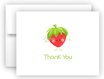 Happy Strawberry Thank You Cards Note Card Stationery •  Flat or Folded Stationery Thank You Cards - Everything Nice