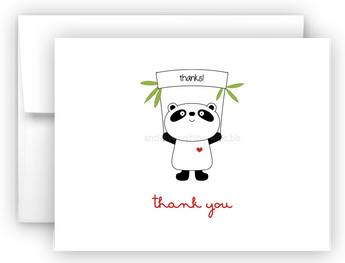 Panda Bear III Printed Thank You Cards • Folded Flat Note Card Stationery Stationery Thank You Cards - Everything Nice