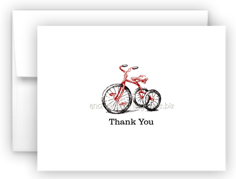 Tricycle Thank You Cards Note Card Stationery •  Flat or Folded Stationery Thank You Cards - Everything Nice