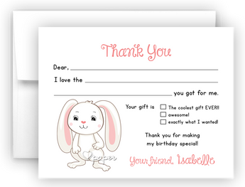 Floppy Bunny Rabbit Thank You Cards Note Card Stationery •  Fill In the Blank Stationery Thank You Cards - Everything Nice