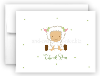 Baby Lamb Printed Thank You Cards • Folded Flat Note Card Stationery Stationery Thank You Cards - Everything Nice