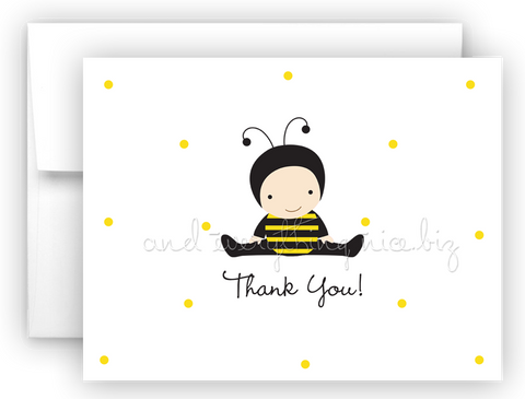 Baby Bumble Bee Printed Thank You Cards • Folded Flat Card Notecard Stationery Stationery Thank You Cards - Everything Nice