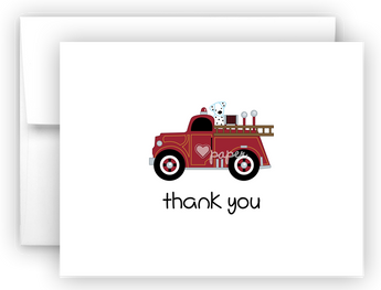 FIretruck Fire Truck Printed Thank You Cards • Folded Flat Note Card Stationery Stationery Thank You Cards - Everything Nice